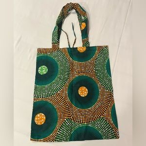 New! Orange and green African wax print tote bag